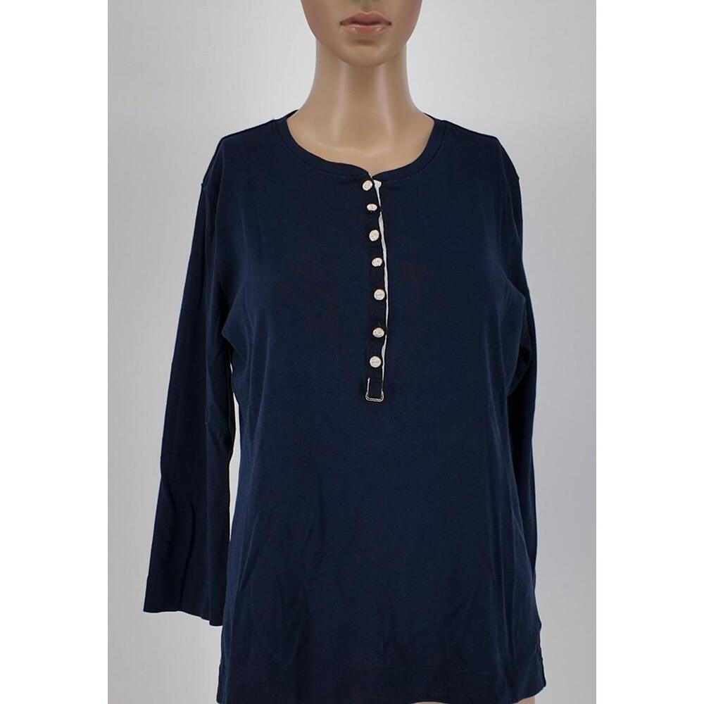 Lauren Ralph Lauren XL Navy Henley Top‎ Gold Buttons Cotton